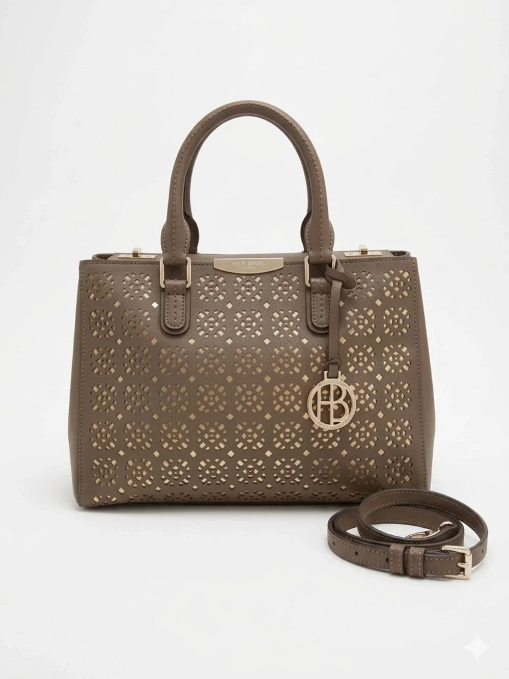 ❌SOLD❌Henri Bendel W 57th Laser-Cut Satchel - Pewter/Metallic Grey - Picture 1 of 15